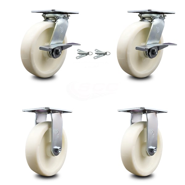 8 Inch Nylon Caster Brakes/Swivel Locks and 2 Rigid, 2PK